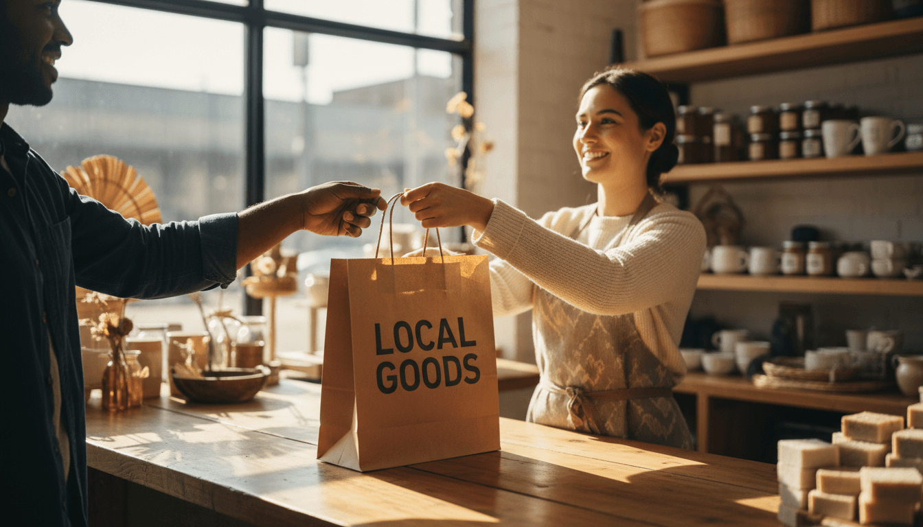 Shop owner sharing a social post with a customer